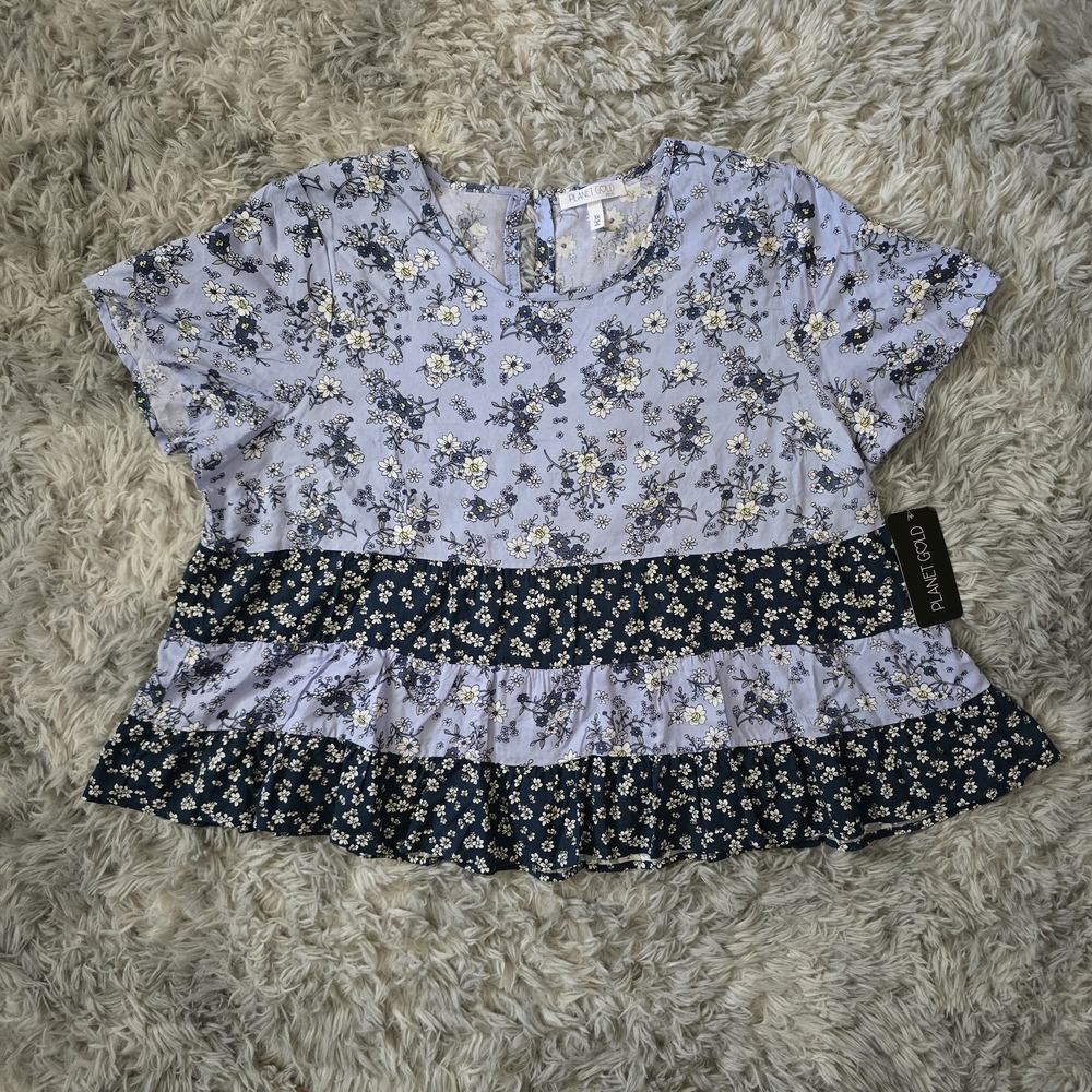 NWT Planet Gold Plus Floral Print Ruffle Top - Size 3X